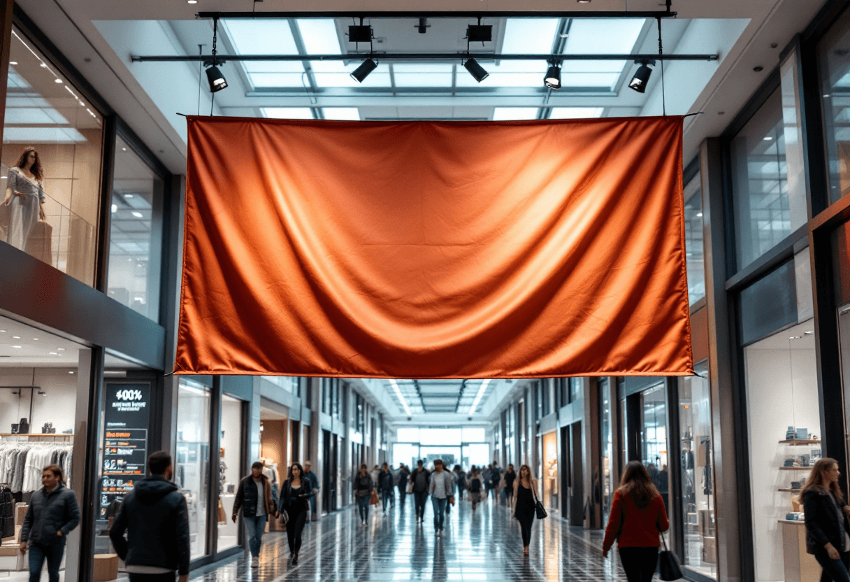 Bannière suspendue PLV dans magasin